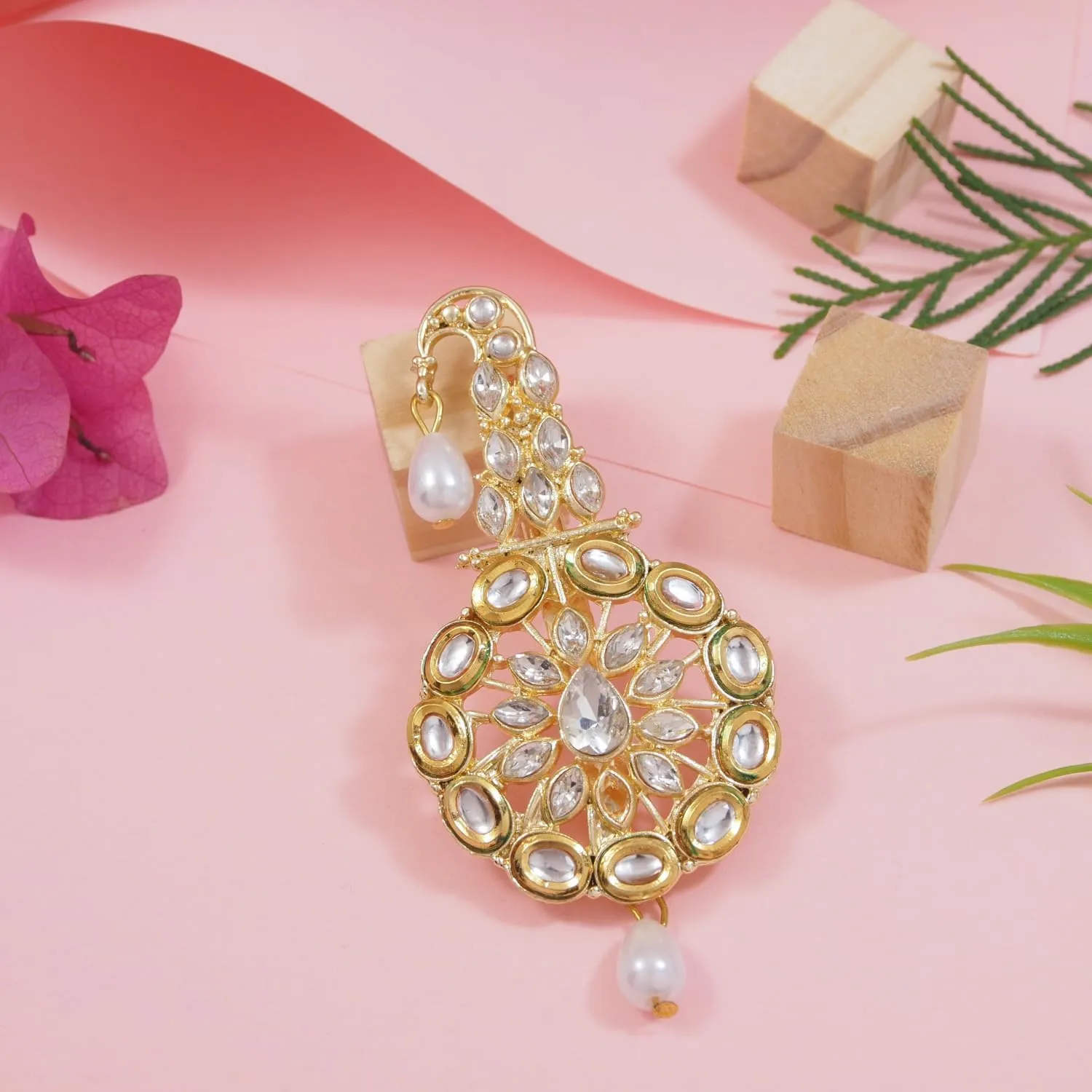 I Jewels Gold Plated Indian Traditional Handcrafted Kundan and Stone Safa Dulha Pagadi Kalangi Brooch for Groom Men