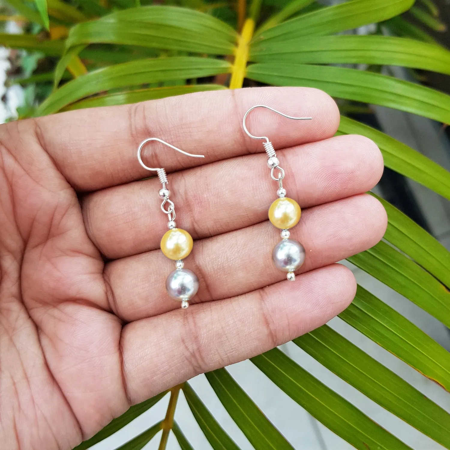 Imeora Silver Golden 8mm Shell Pearl Earrings