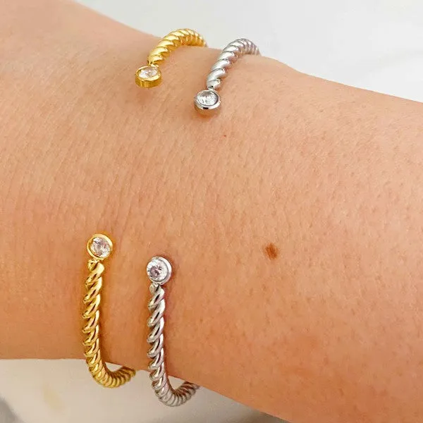 Minimalist Open Cable Stainless Steel Bangle Bracelet