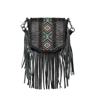 Montana West Genuine Leather Tooled Collection Fringe Crossbody