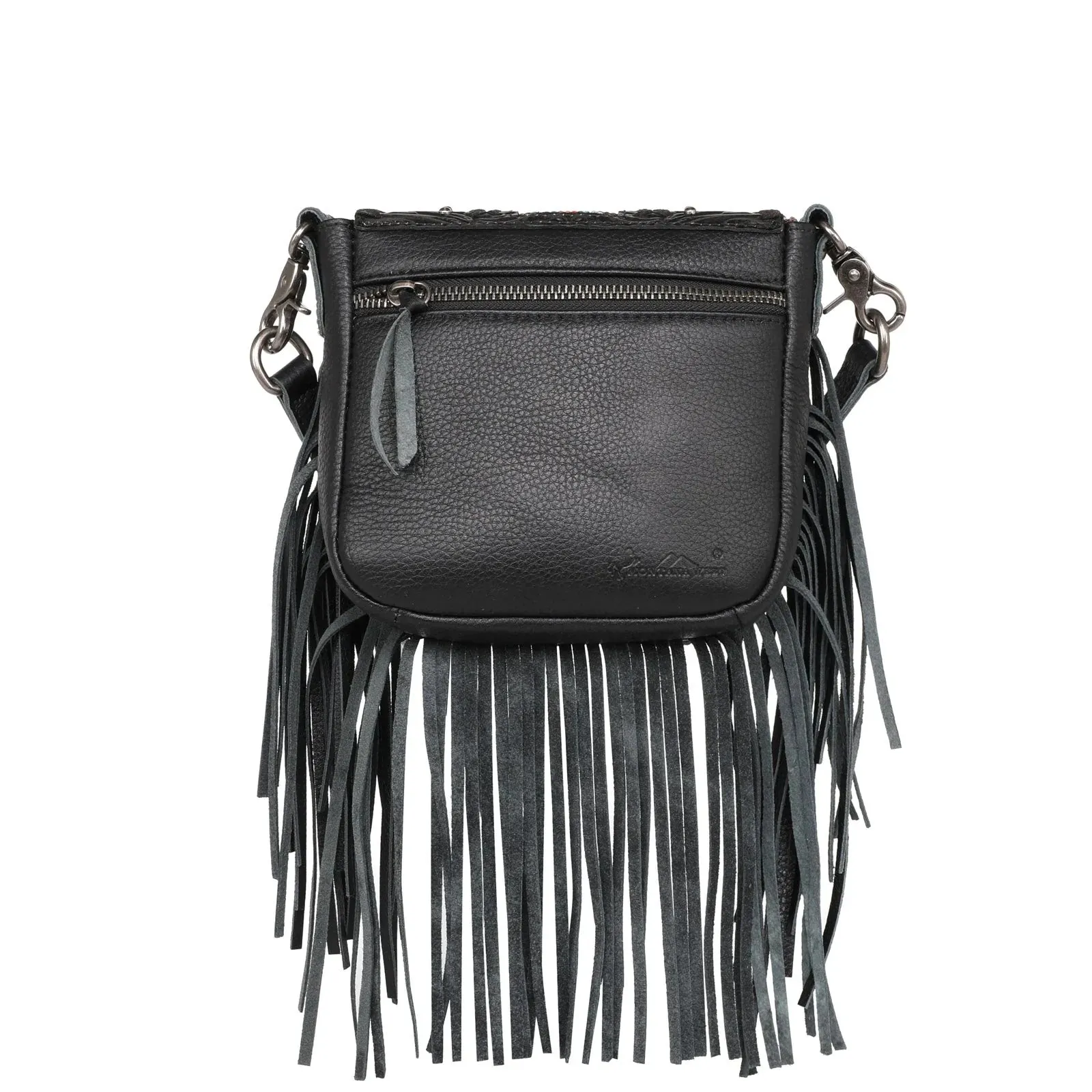 Montana West Genuine Leather Tooled Collection Fringe Crossbody