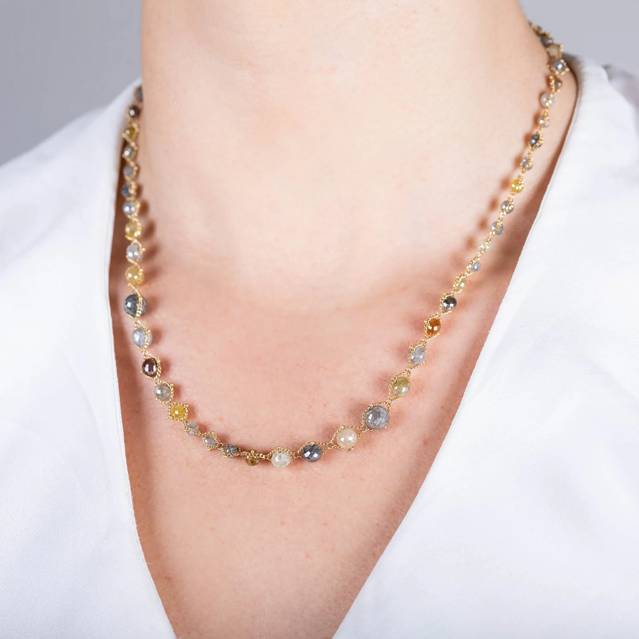 Multi-Colored Diamond Textile Necklace