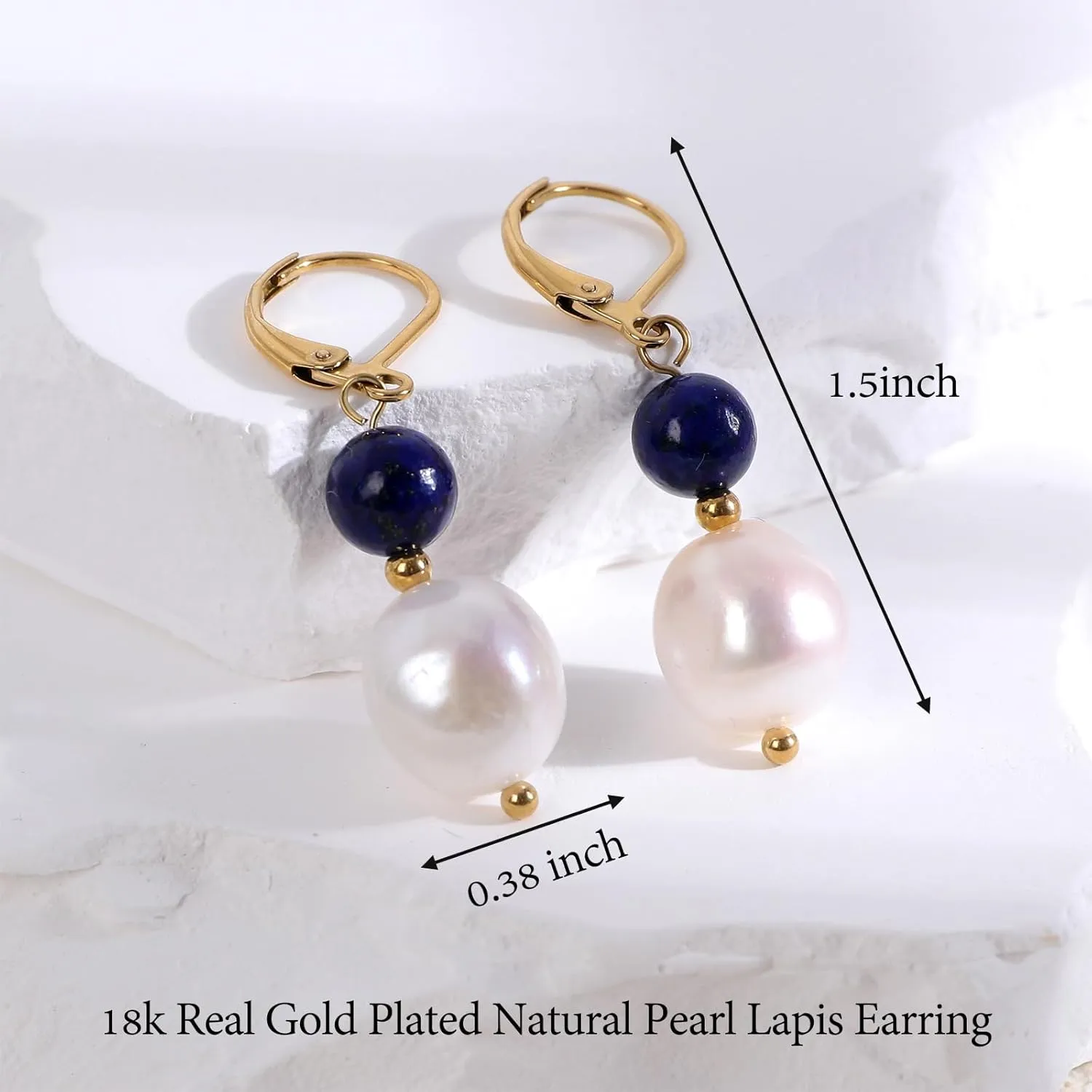 Natural Freshwater Pearl Lever Back Earring for Women 18k Real Gold Plated Huggie Hoop Earring Natural Gemstone Pearl Bead Drop Jewelry Gift for Wife Girlfriend Daughter