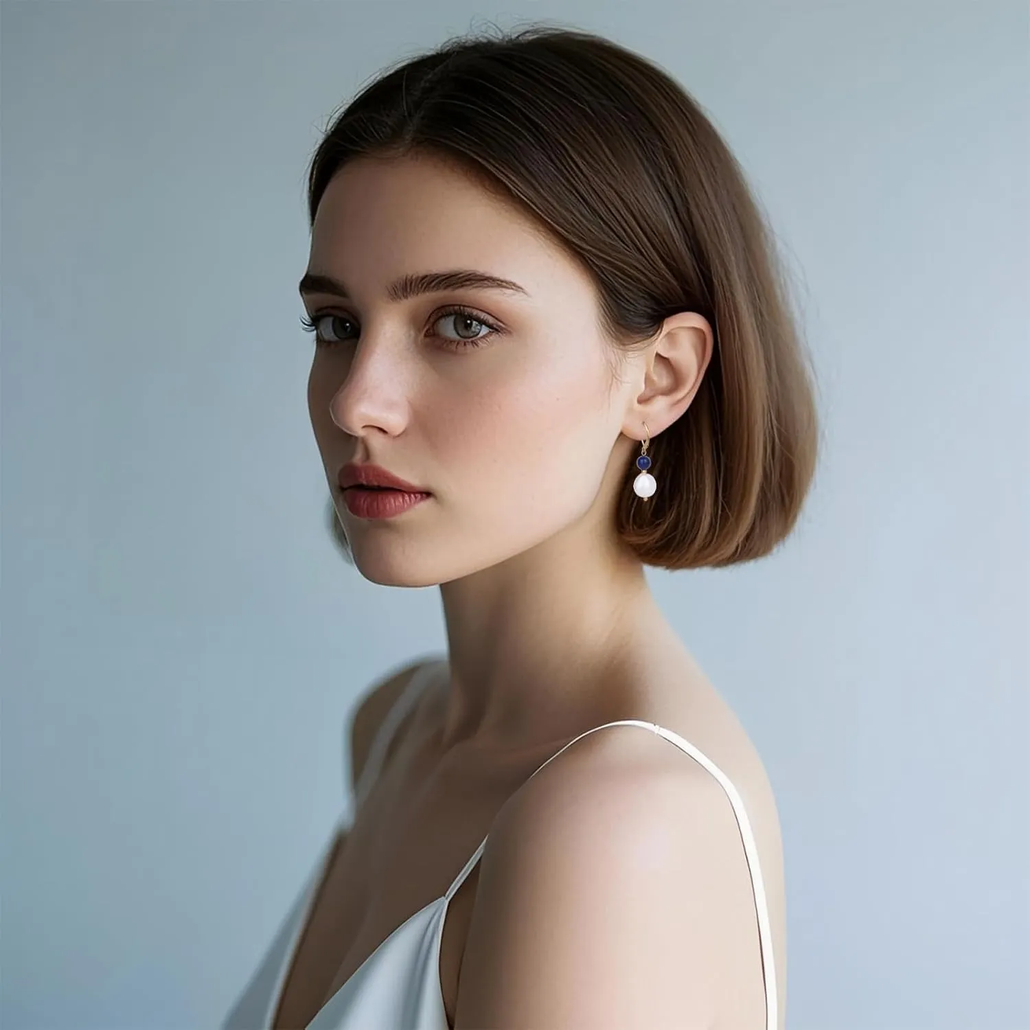 Natural Freshwater Pearl Lever Back Earring for Women 18k Real Gold Plated Huggie Hoop Earring Natural Gemstone Pearl Bead Drop Jewelry Gift for Wife Girlfriend Daughter