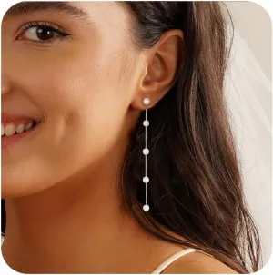 Pearl Earrings4mm 5mm 6mm Gold/Silver Dangle Earrings for Women White Long Drop Pearl Dangling Earrings Bridal Wedding Dainty Prom Earrings Birthday Gifts Jewelry