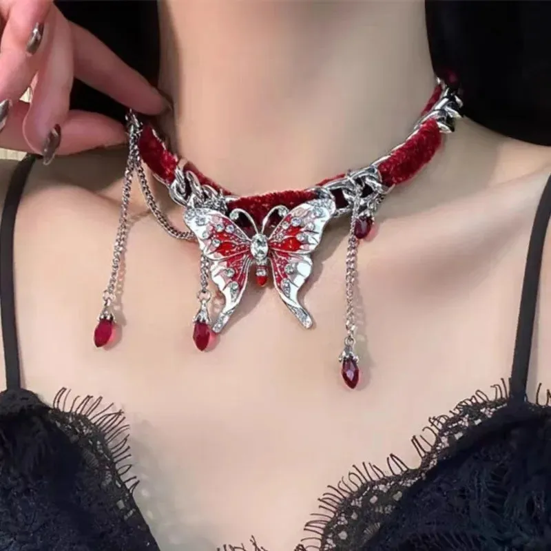 Punk Rock Goth Butterfly Necklace Choker