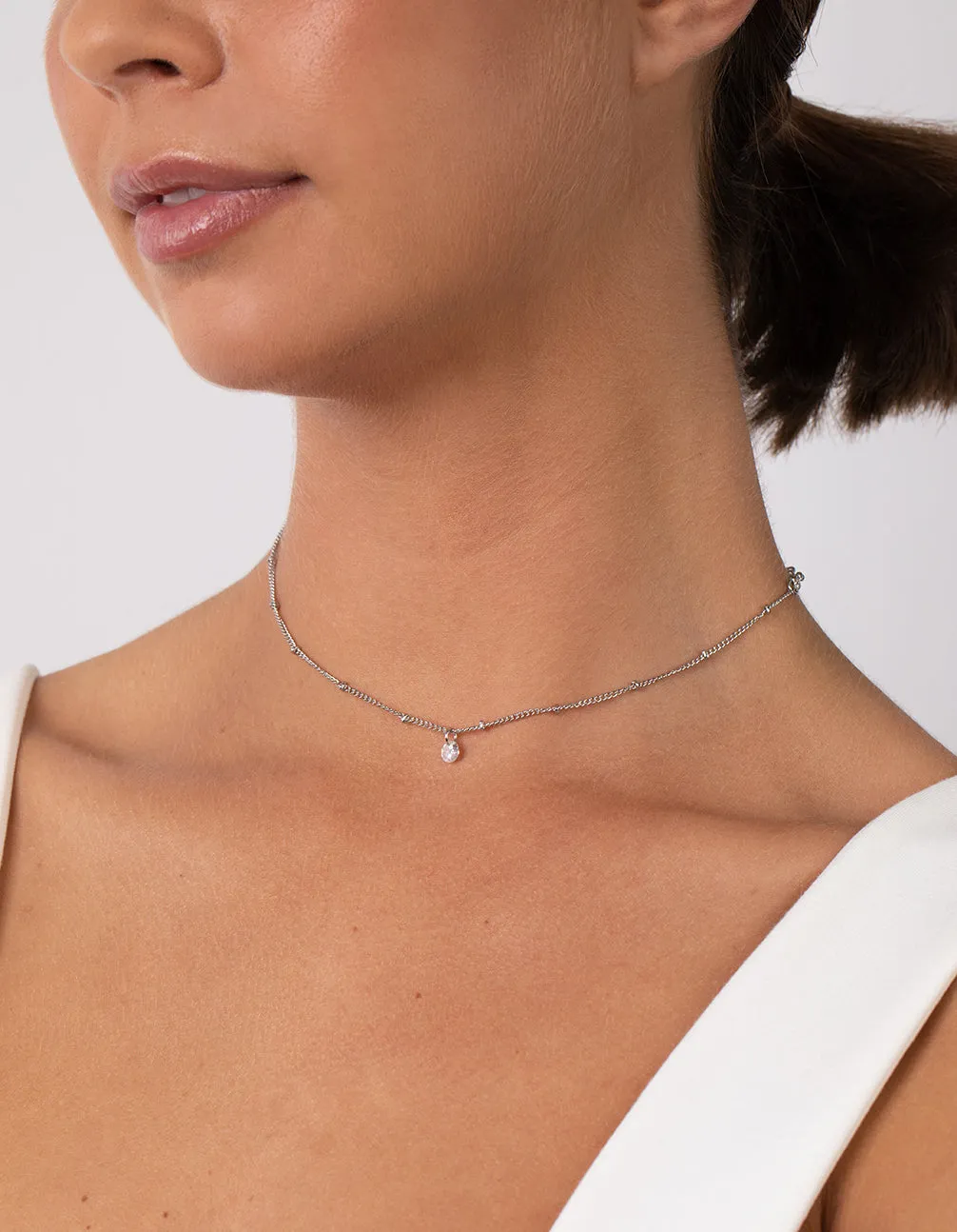 Rhodium Cubic Zirconia Diamante Ball Choker