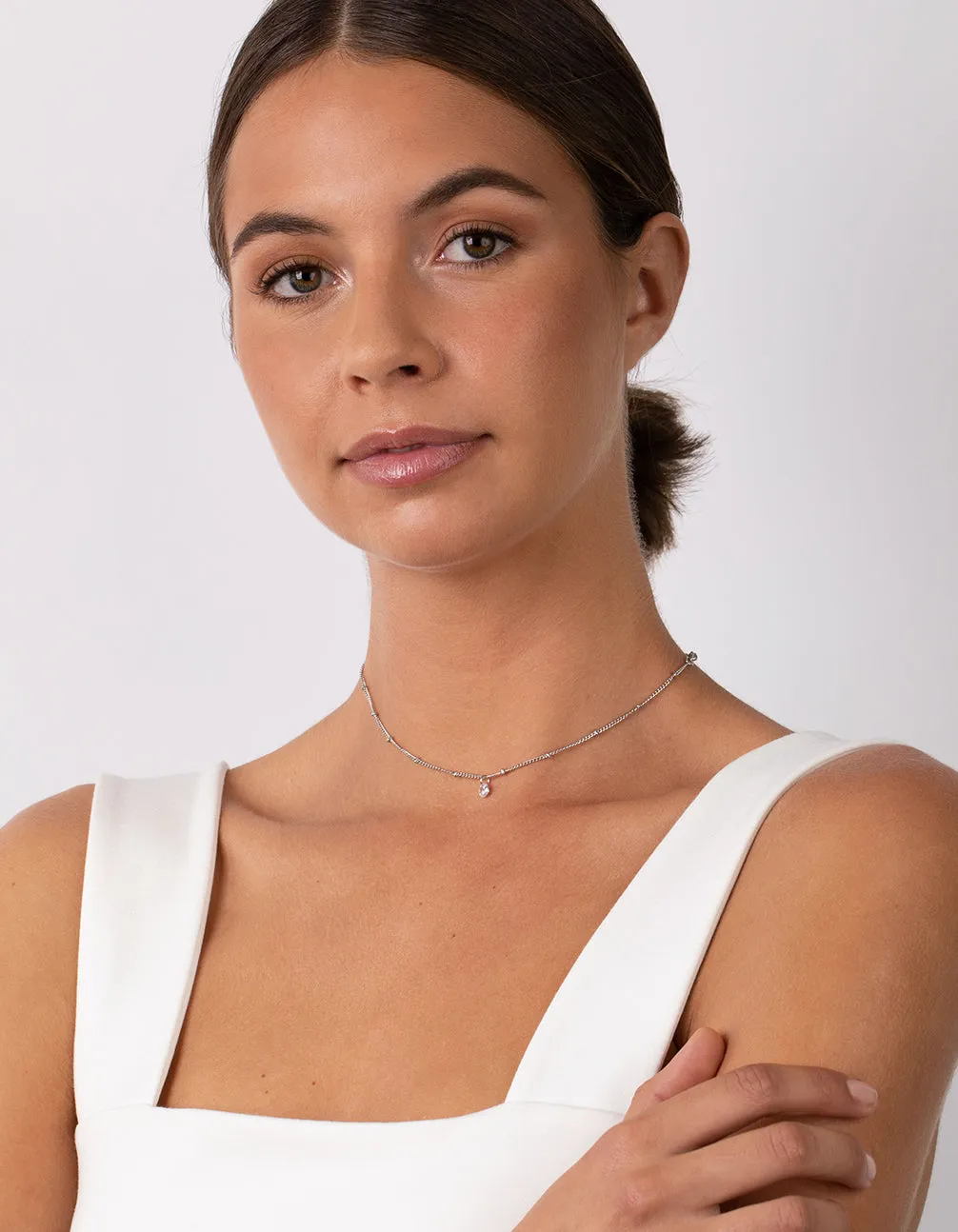 Rhodium Cubic Zirconia Diamante Ball Choker