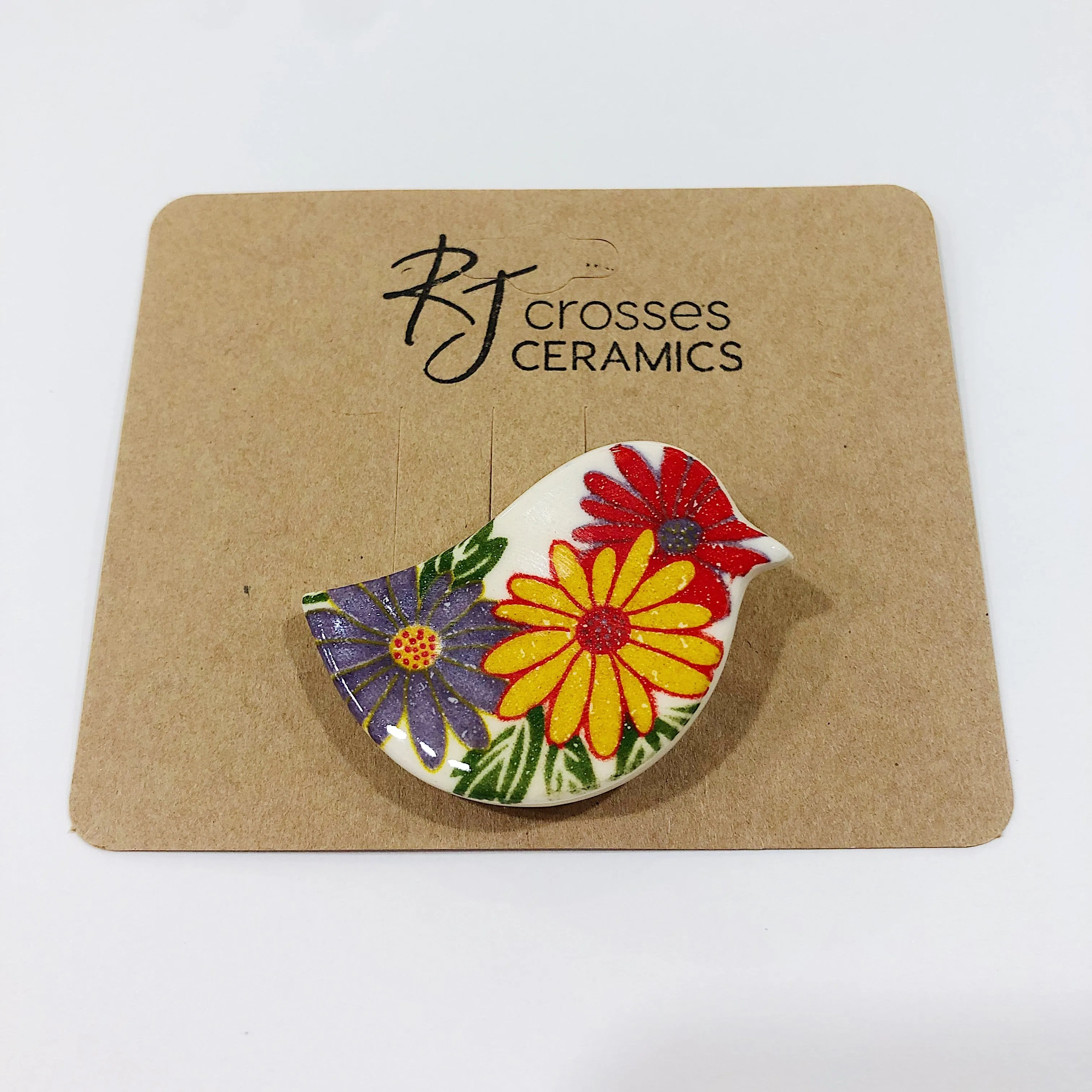 RJ Crosses Ceramic Brooch - Birds