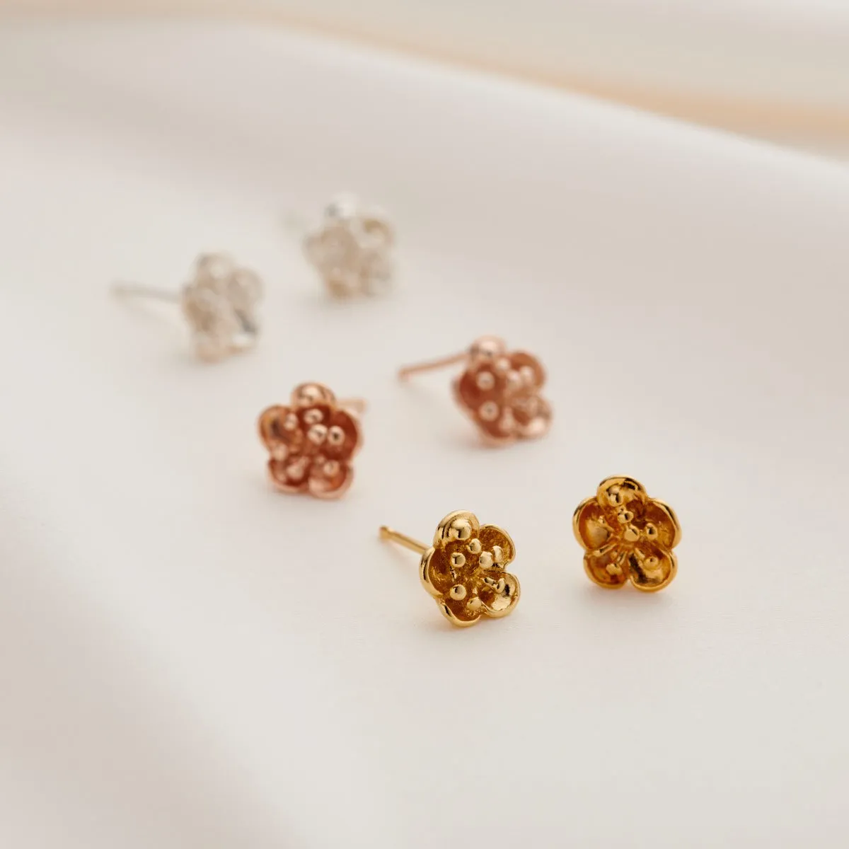 Small Silver Flower Stud Earrings