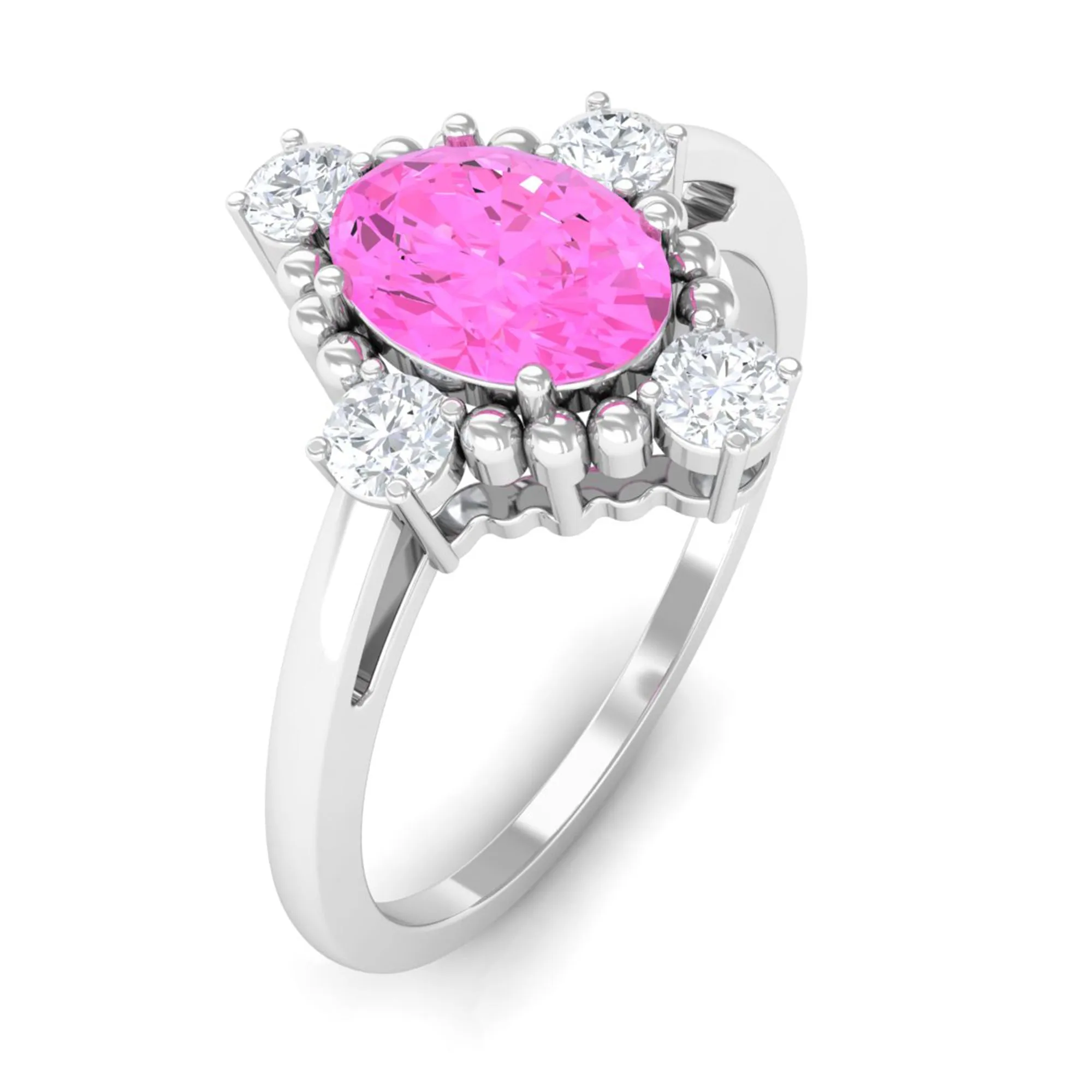 Vintage Style Pink Sapphire Solitaire Engagement Ring with Diamond