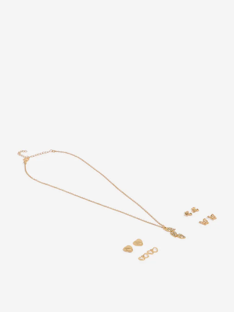 Westside Accessories Gold Leaf-Designed Pendant Necklace & Earrings Set